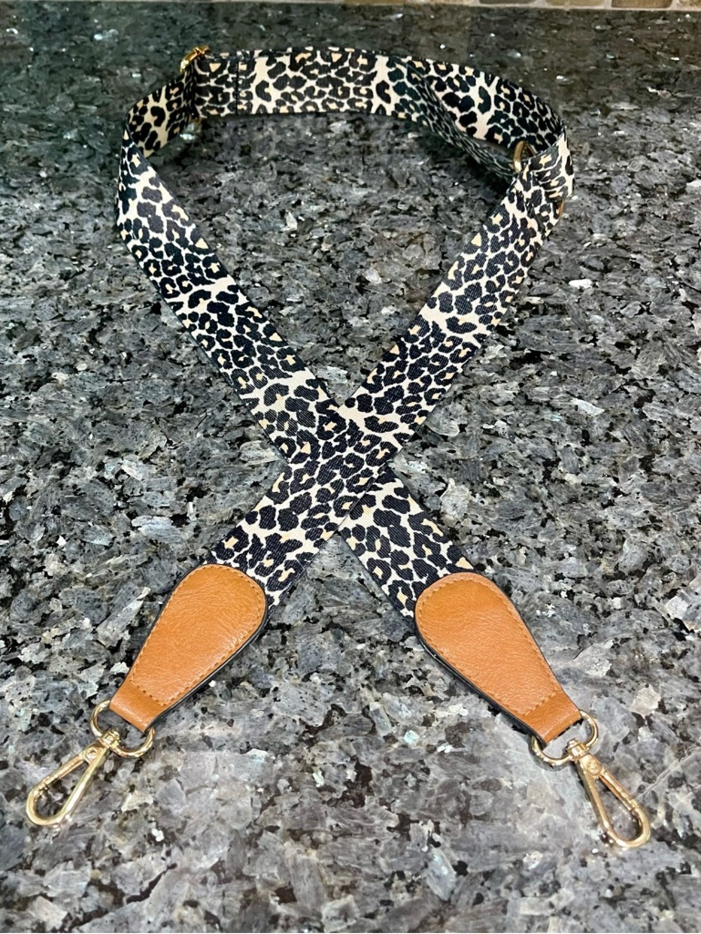 Leopard Print 57” Crossbody Bag Strap with Tan Faux Leather Accents